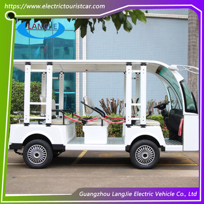 8 ที่นั่ง มินิรถท่องเที่ยวไฟฟ้า 48V aC มอเตอร์ สนามบิน รถกระเป๋าเดินทางพร้อมหลังคาสําหรับรีสอร์ท